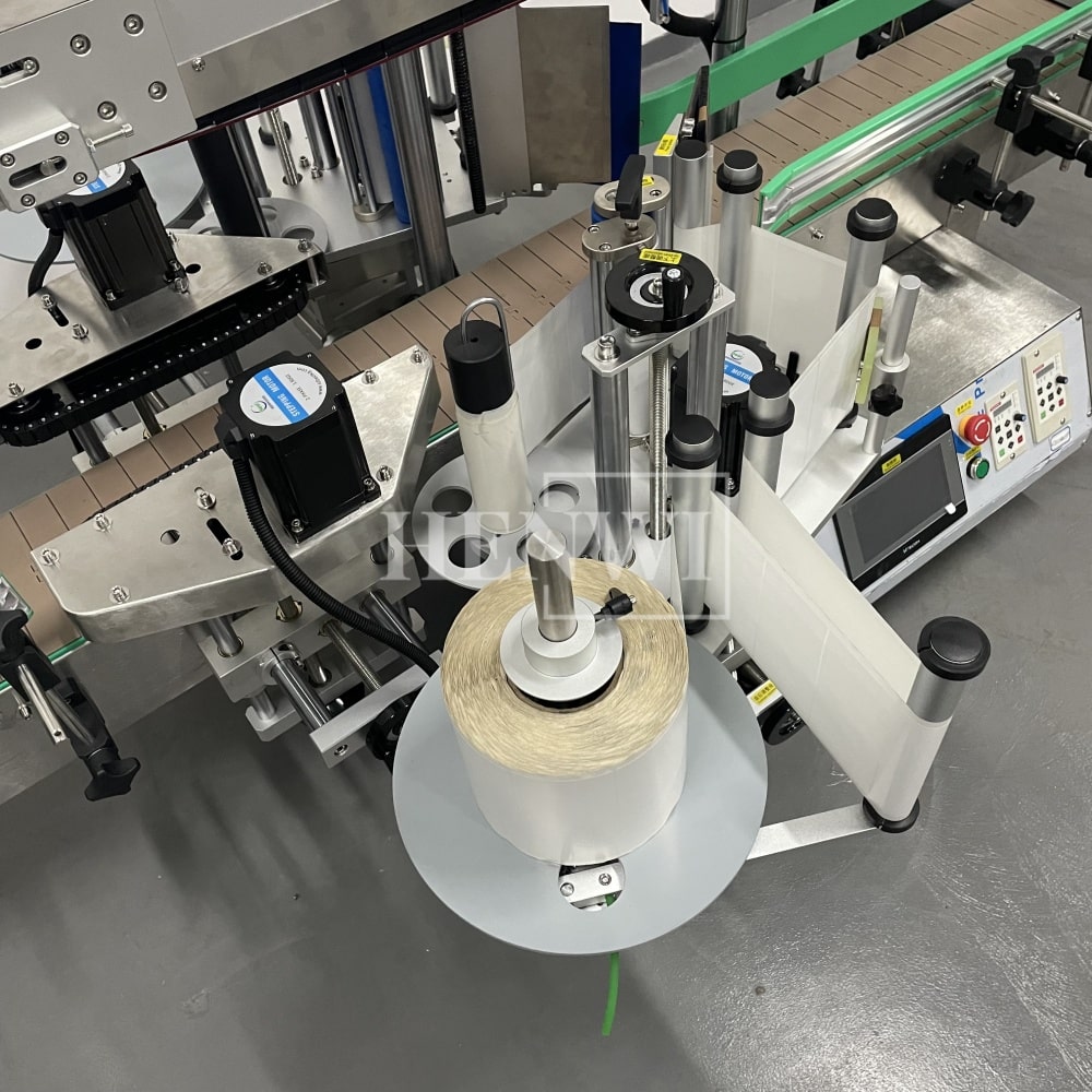 Henwi HWLM-D-2S Desktop Model 2 Sides Square Bottle Jar Labeller Machine Self-Adhesive Sticker Double Side Labeling Machine