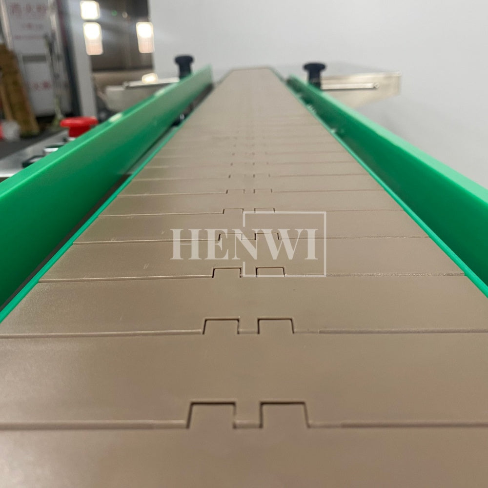 Henwi HWAM-3 Meters POM Belt Conveyor Collecting Table POM Chain Board Belt With SUS Operating Platform Conveying Equipment