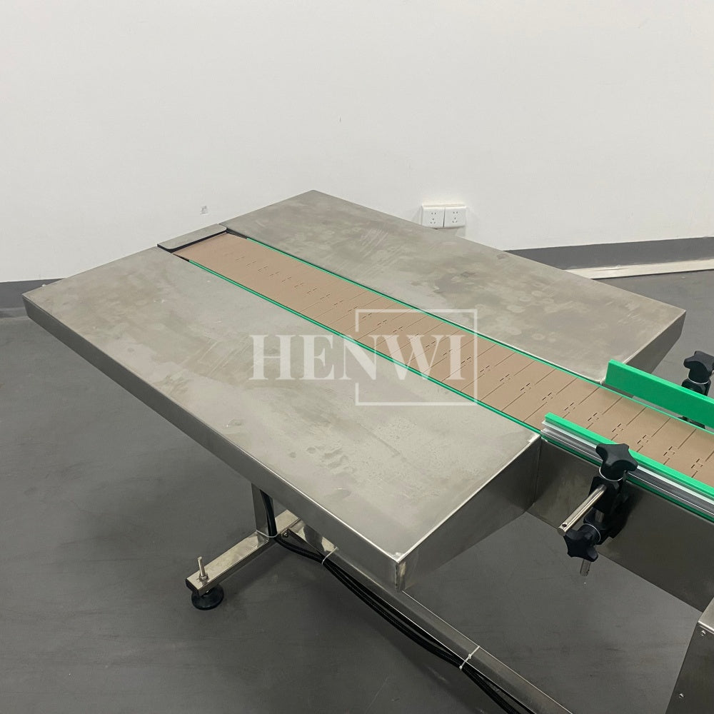 Henwi HWAM-3 Meters POM Belt Conveyor Collecting Table POM Chain Board Belt With SUS Operating Platform Conveying Equipment