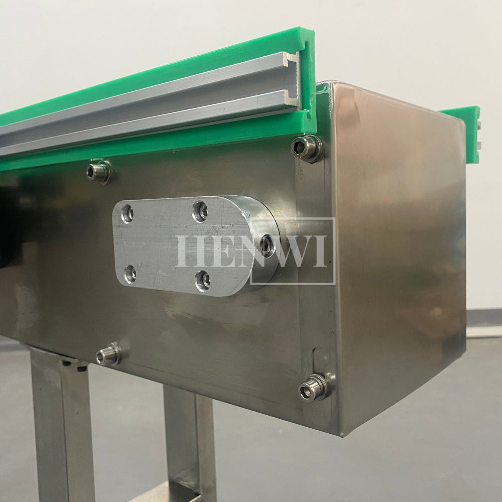 Henwi HWAM-3 Meters POM Belt Conveyor Collecting Table POM Chain Board Belt With SUS Operating Platform Conveying Equipment