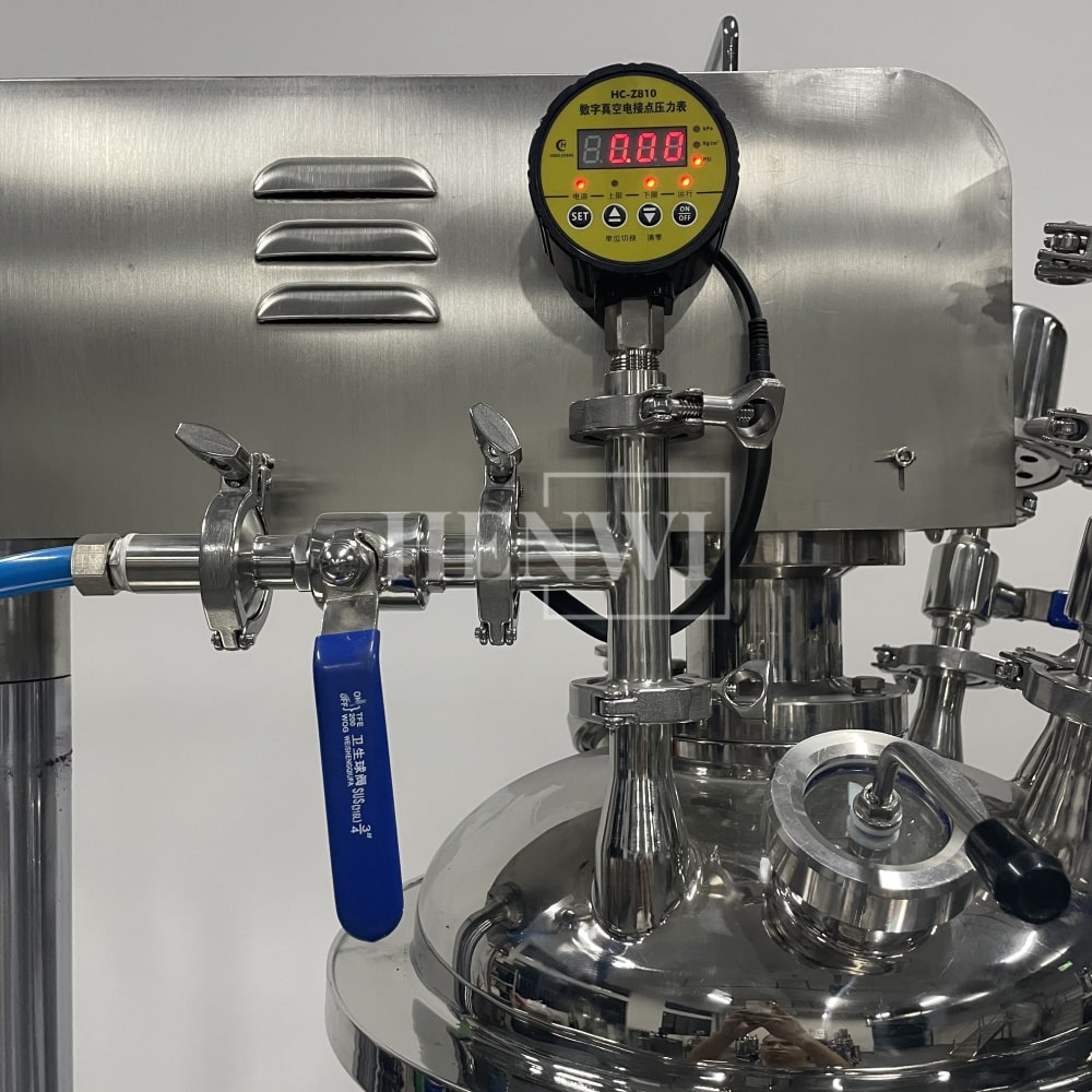 Tanque mezclador de calentamiento y homogeneización de emulsión al vacío con tapa de elevación hidráulica Henwi HWVM-FT-50L