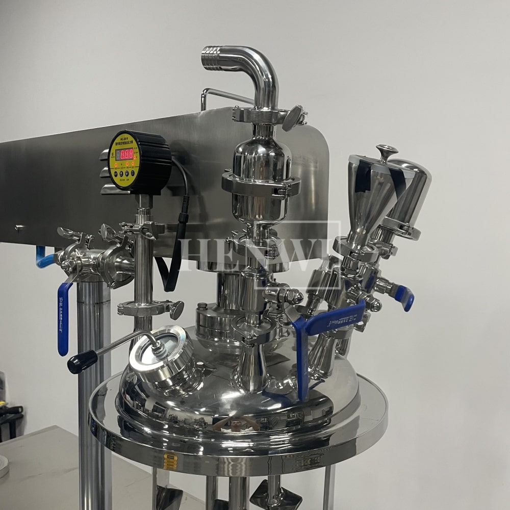 Tanque mezclador de calentamiento y homogeneización de emulsión al vacío con tapa de elevación hidráulica Henwi HWVM-FT-50L