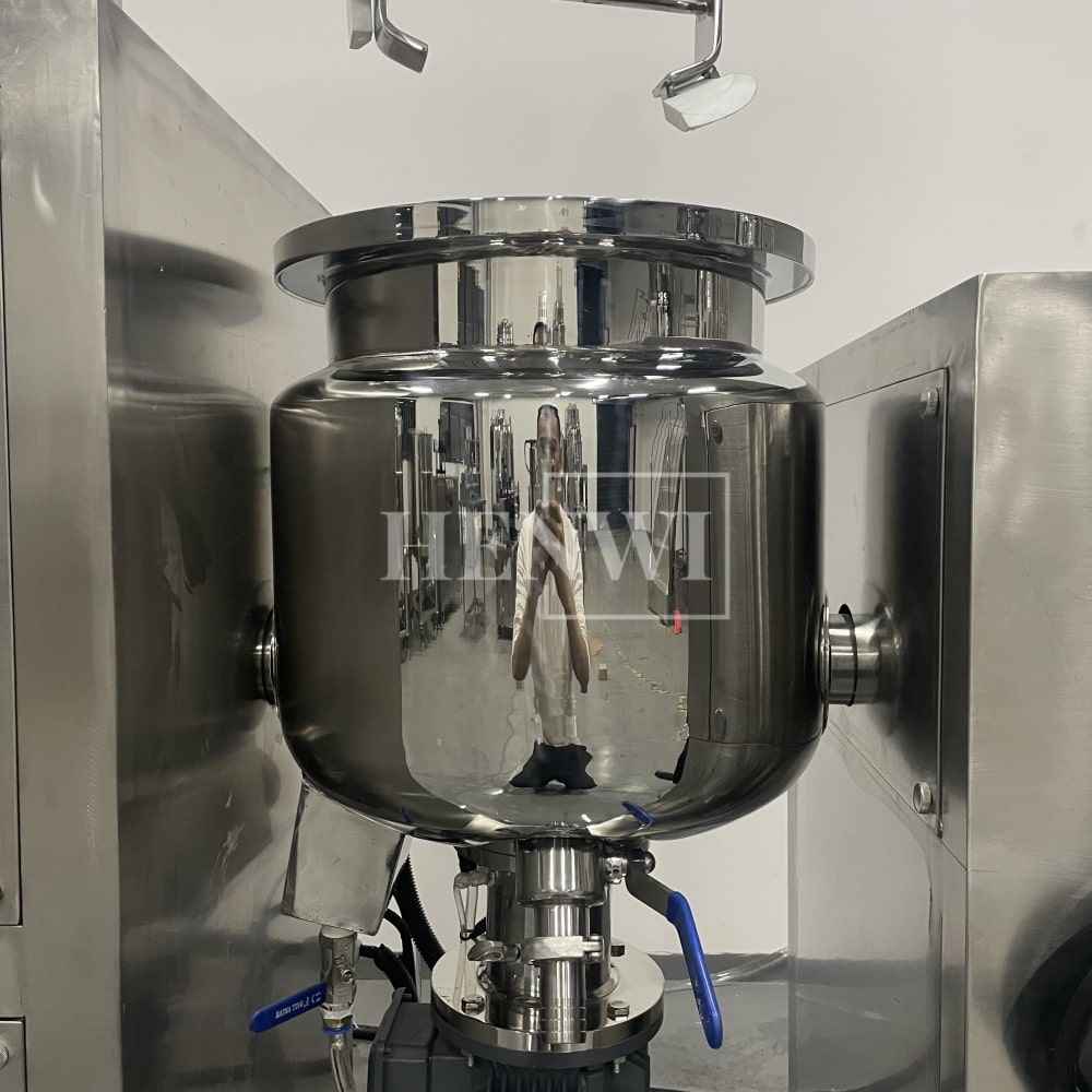 Tanque mezclador de calentamiento y homogeneización de emulsión al vacío con tapa de elevación hidráulica Henwi HWVM-FT-50L