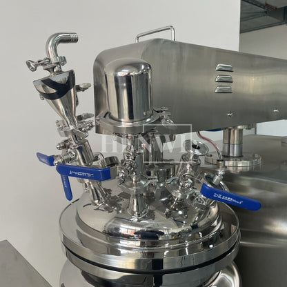 Tanque mezclador de calentamiento y homogeneización de emulsión al vacío con tapa de elevación hidráulica Henwi HWVM-FT-50L