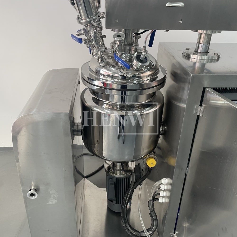 Tanque mezclador de calentamiento y homogeneización de emulsión al vacío con tapa de elevación hidráulica Henwi HWVM-FT-50L