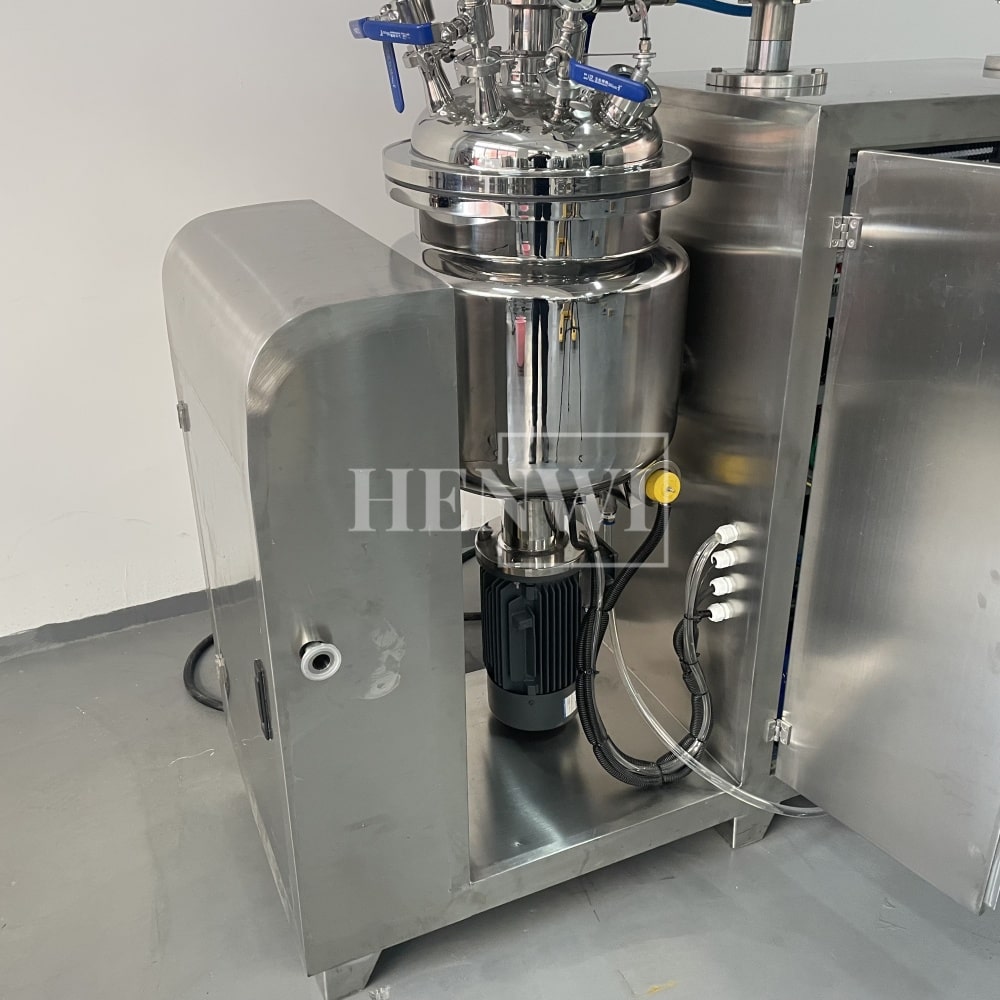 Tanque mezclador de calentamiento y homogeneización de emulsión al vacío con tapa de elevación hidráulica Henwi HWVM-FT-50L