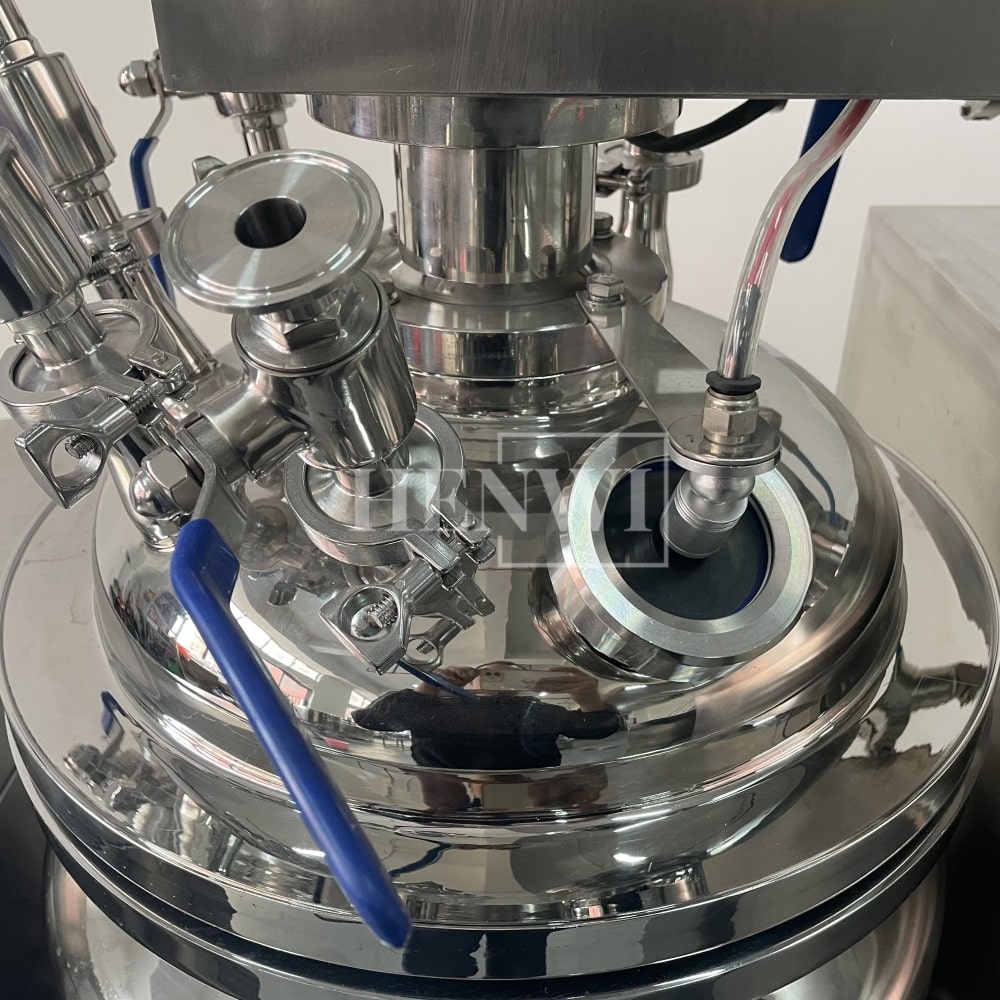 Tanque mezclador de calentamiento y homogeneización de emulsión al vacío con tapa de elevación hidráulica Henwi HWVM-FT-50L