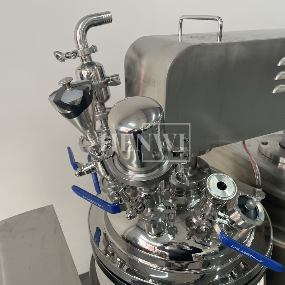 Tanque mezclador de calentamiento y homogeneización de emulsión al vacío con tapa de elevación hidráulica Henwi HWVM-FT-50L