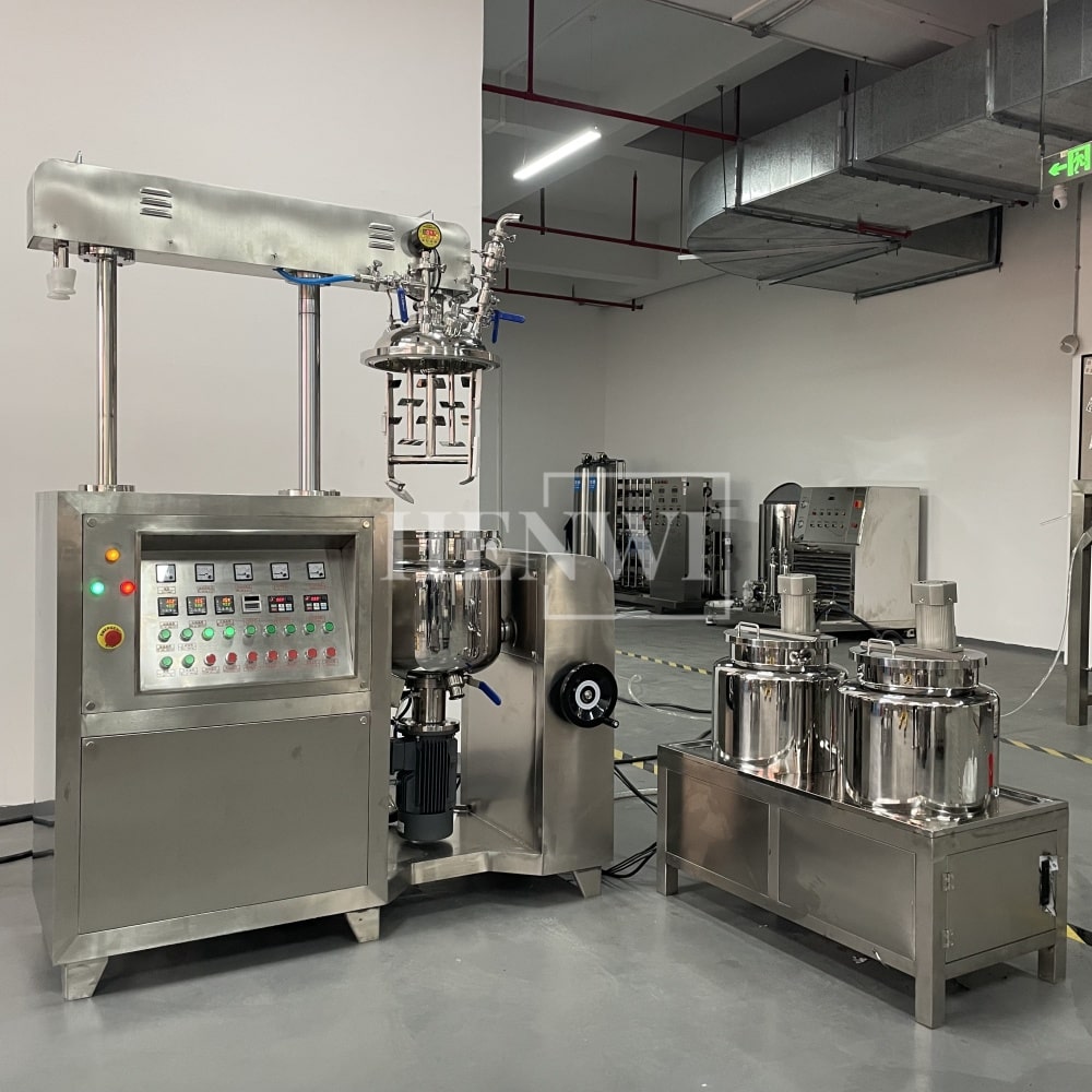 Tanque mezclador de calentamiento y homogeneización de emulsión al vacío con tapa de elevación hidráulica Henwi HWVM-FT-50L