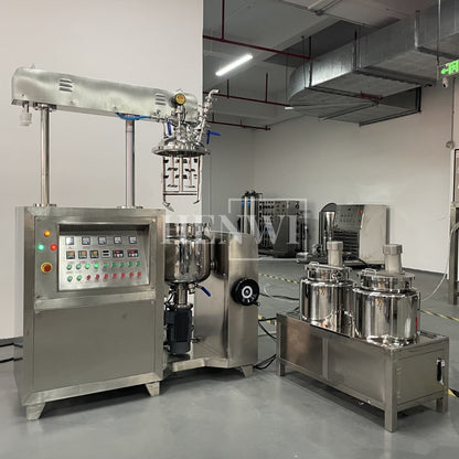 Tanque mezclador de calentamiento y homogeneización de emulsión al vacío con tapa de elevación hidráulica Henwi HWVM-FT-50L