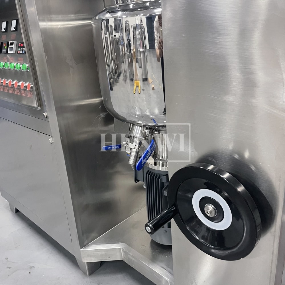 Tanque mezclador de calentamiento y homogeneización de emulsión al vacío con tapa de elevación hidráulica Henwi HWVM-FT-50L