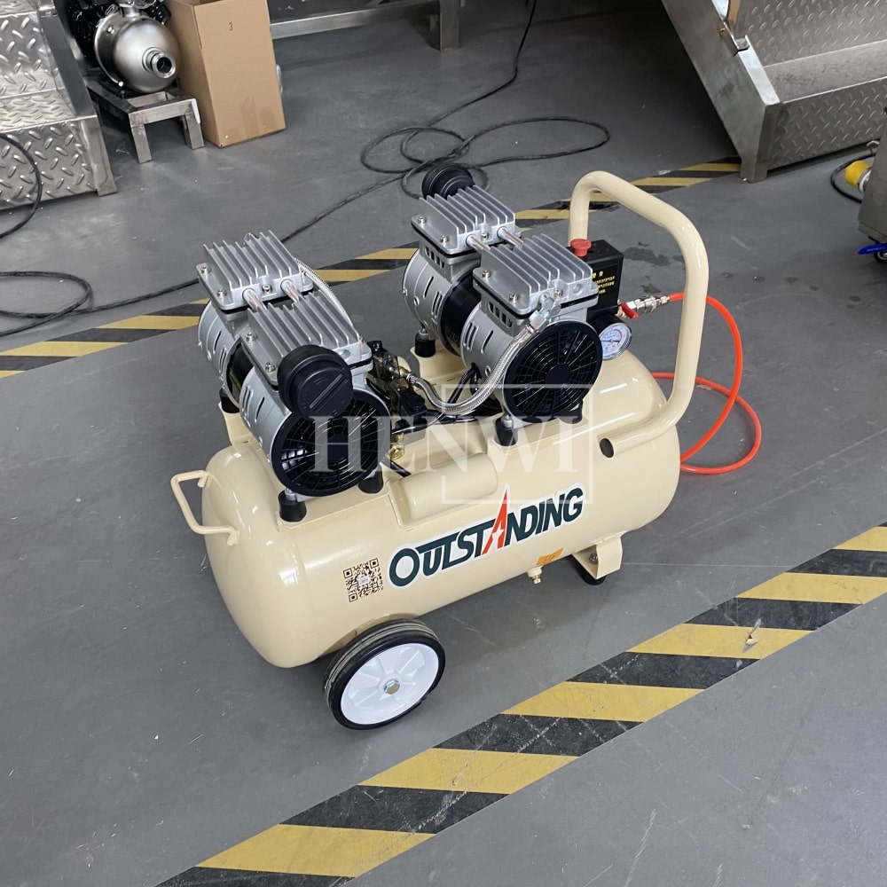Henwi HWAM-1.1KW Mobile Air Compressor Silent 2HP Paint Sprayer Oilless Dental Industrial Motor Pump Mini Piston Oil Free Air Compressor