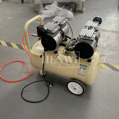 Henwi HWAM-1.1KW Mobile Air Compressor Silent 2HP Paint Sprayer Oilless Dental Industrial Motor Pump Mini Piston Oil Free Air Compressor