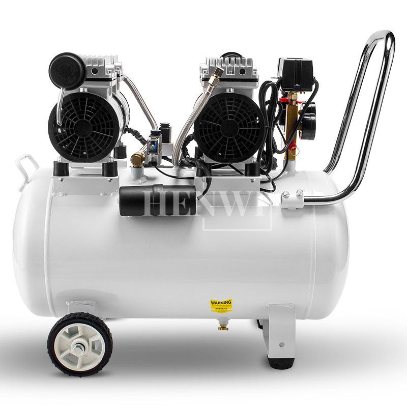 Henwi HWAM-1.1KW Mobile Air Compressor Silent 2HP Paint Sprayer Oilless Dental Industrial Motor Pump Mini Piston Oil Free Air Compressor