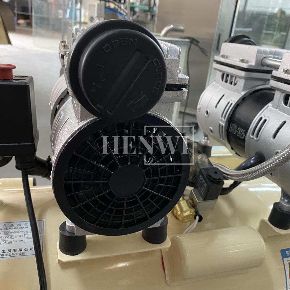 Henwi HWAM-1.1KW Mobile Air Compressor Silent 2HP Paint Sprayer Oilless Dental Industrial Motor Pump Mini Piston Oil Free Air Compressor