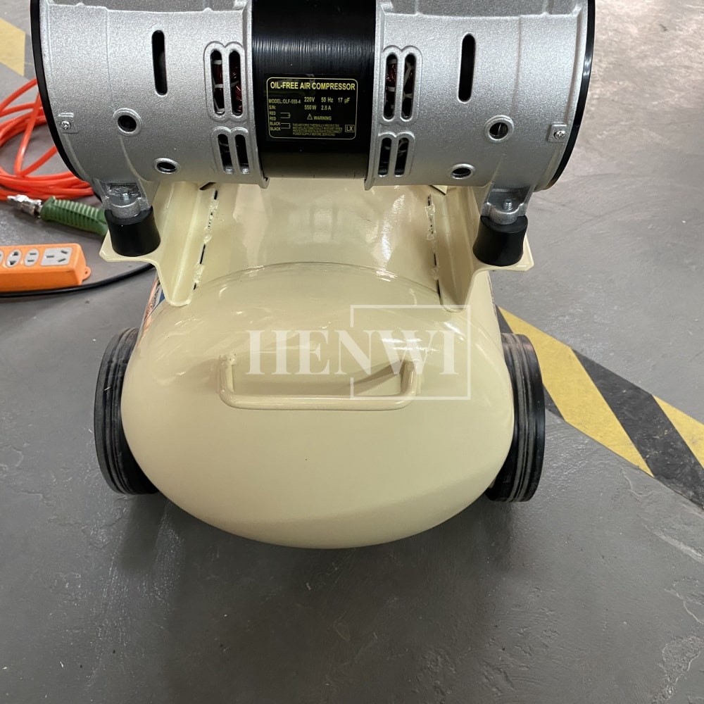 Henwi HWAM-1.1KW Mobile Air Compressor Silent 2HP Paint Sprayer Oilless Dental Industrial Motor Pump Mini Piston Oil Free Air Compressor