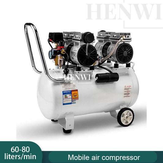 Henwi HWAM-1.1KW Mobile Air Compressor Silent 2HP Paint Sprayer Oilless Dental Industrial Motor Pump Mini Piston Oil Free Air Compressor