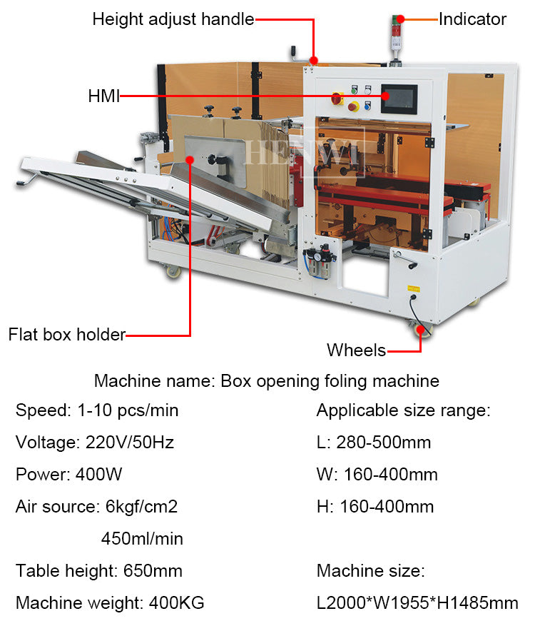 Henwi HWAM-Carton Forming Sealing Machine Line Corrugated Paper Box Opening Unpacking Folding Sealing Machine Tape Sealer