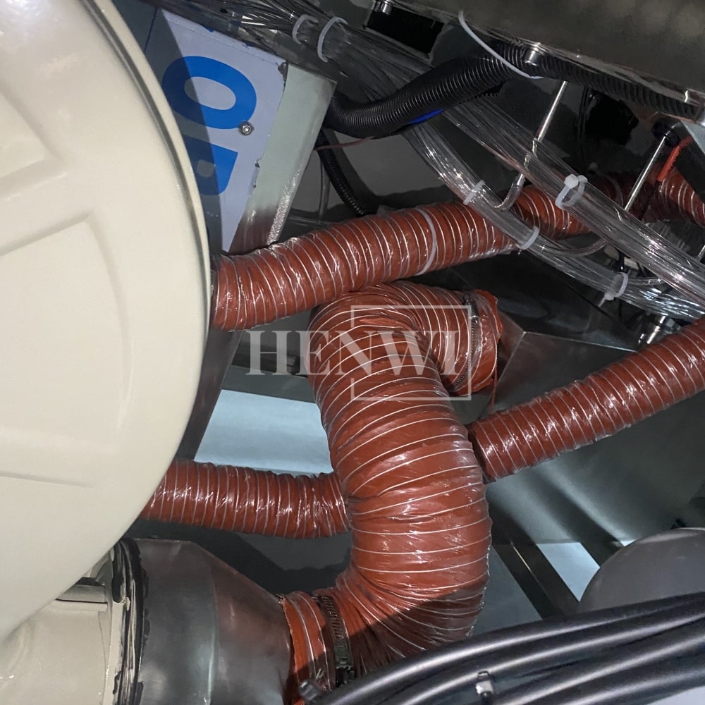 Henwi HWAM-Semi-Auto Linear Clamping Model Air Type Bottle Rinser Washer Ionized Air Glass Jar Bottle Cleaning Machine Dust Remover Bottle Cleaning Machine