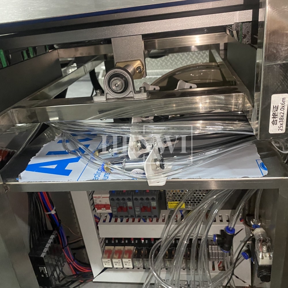 Henwi HWAM-Semi-Auto Linear Clamping Model Air Type Bottle Rinser Washer Ionized Air Glass Jar Bottle Cleaning Machine Dust Remover Bottle Cleaning Machine