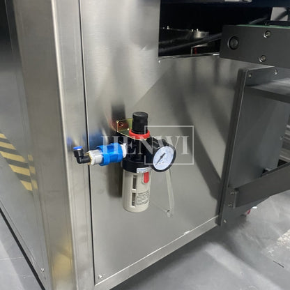 Henwi HWAM-Semi-Auto Linear Clamping Model Air Type Bottle Rinser Washer Ionized Air Glass Jar Bottle Cleaning Machine Dust Remover Bottle Cleaning Machine