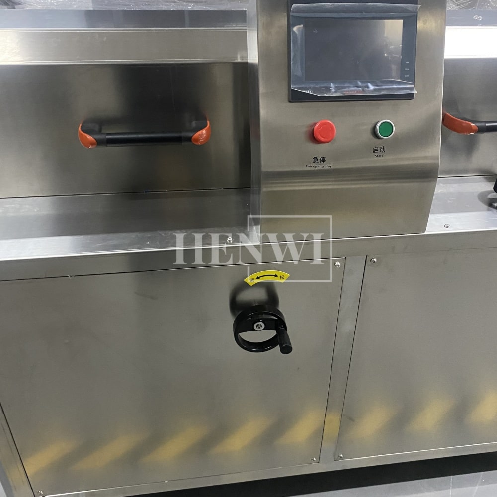Henwi HWAM-Semi-Auto Linear Clamping Model Air Type Bottle Rinser Washer Ionized Air Glass Jar Bottle Cleaning Machine Dust Remover Bottle Cleaning Machine