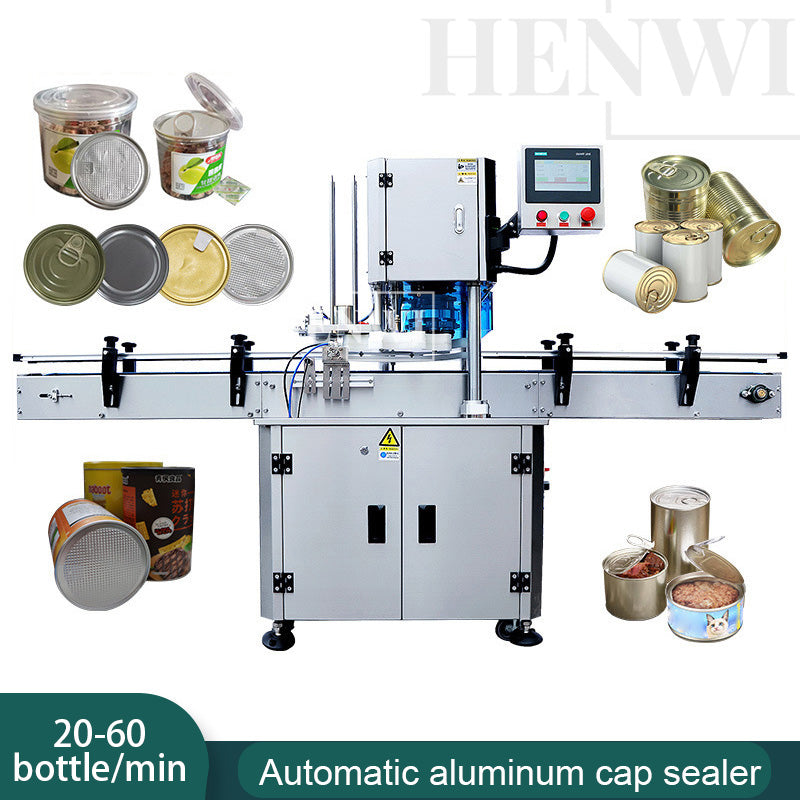 Henwi HWCM-ATC Automatic Aluminum Cover Crimping Capping Sealing Machine Lid Crimper Capper Sealer Machine for Plastic Bottle Aluminum Tin Pop Can