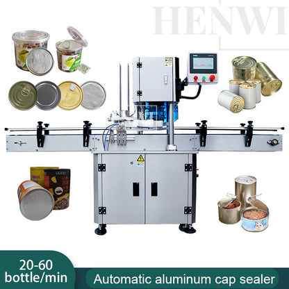 Henwi HWCM-ATC Automatic Aluminum Cover Crimping Capping Sealing Machine Lid Crimper Capper Sealer Machine for Plastic Bottle Aluminum Tin Pop Can
