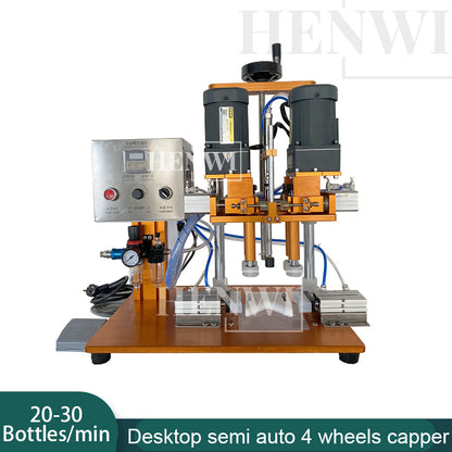 Henwi HWCM-S-W4 Semi-Auto Desktop 4 Wheels Capper Bottle Screwing Capping Sealing Machine Cover Manual Sealer Machine