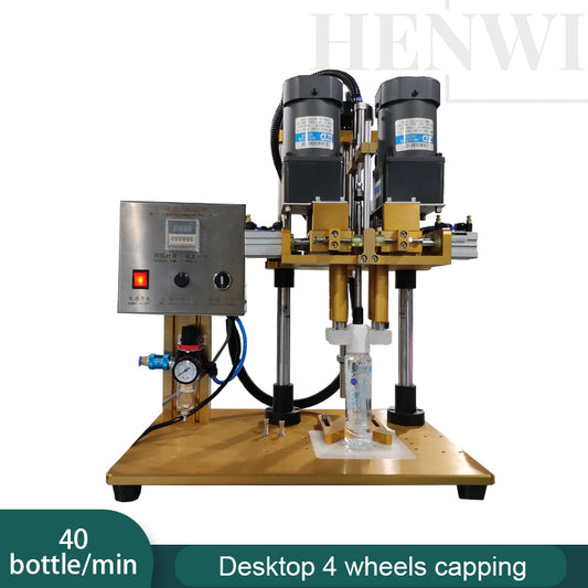 Henwi HWCM-S-W4 Semi-Auto Desktop 4 Wheels Capper Bottle Screwing Capping Sealing Machine Cover Manual Sealer Machine