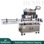 Henwi HWFCL-4 Nozzles Automatic Liquid Bottling Filling Packing Machine with 2 Stations Cap Capping Sealing Machine with  Round Bottle Labeling Machine Line