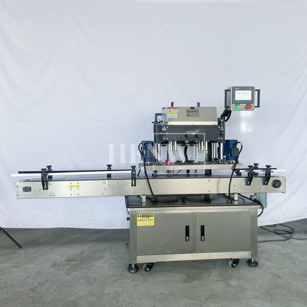 Henwi HWCM-W4x2 Automatic 2 Stations 4 Wheels Capper Bottle Screwing Capping Sealing Machine Cover Sealer