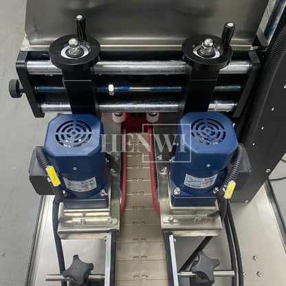 Henwi HWCM-W4x2 Automatic 2 Stations 4 Wheels Capper Bottle Screwing Capping Sealing Machine Cover Sealer with Automatic Cap Lifting Elevator Feeding Machine