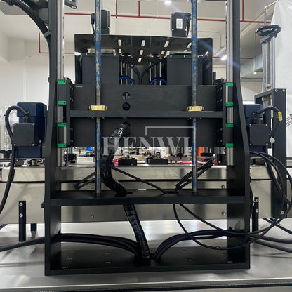 Henwi HWCM-W4x2 Automatic 2 Stations 4 Wheels Capper Bottle Screwing Capping Sealing Machine Cover Sealer with Automatic Cap Lifting Elevator Feeding Machine