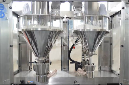 Henwi HWFM-Automatic 2 Nozzles Powder Filling Weighing Packing Machine Seasoning Albumen Protein Milk Powder Bottling Canning Seaming Machine