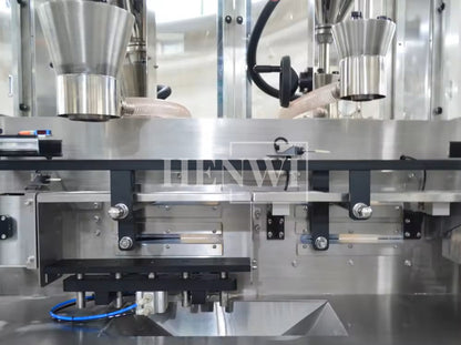 Henwi HWFM-Automatic 2 Nozzles Powder Filling Weighing Packing Machine Seasoning Albumen Protein Milk Powder Bottling Canning Seaming Machine