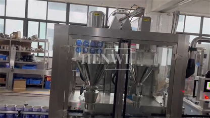 Henwi HWFM-Automatic 2 Nozzles Powder Filling Weighing Packing Machine Seasoning Albumen Protein Milk Powder Bottling Canning Seaming Machine