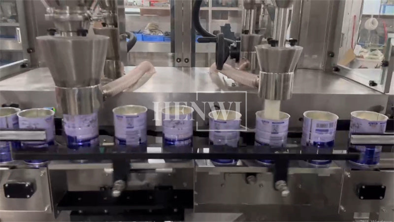 Henwi HWFM-Automatic 2 Nozzles Powder Filling Weighing Packing Machine Seasoning Albumen Protein Milk Powder Bottling Canning Seaming Machine