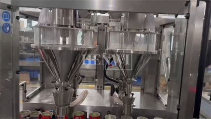 Henwi HWFM-Automatic 2 Nozzles Powder Filling Weighing Packing Machine Seasoning Albumen Protein Milk Powder Bottling Canning Seaming Machine