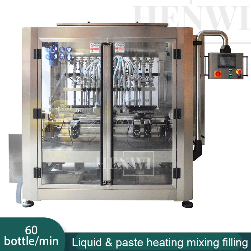 Henwi HWFM-CTF-12 Twelve Nozzles Automatic Constant Temperature Liquid Mixing Heating Bottling Filling Machine 12 Heads Bottle Filler With Mixer Heater