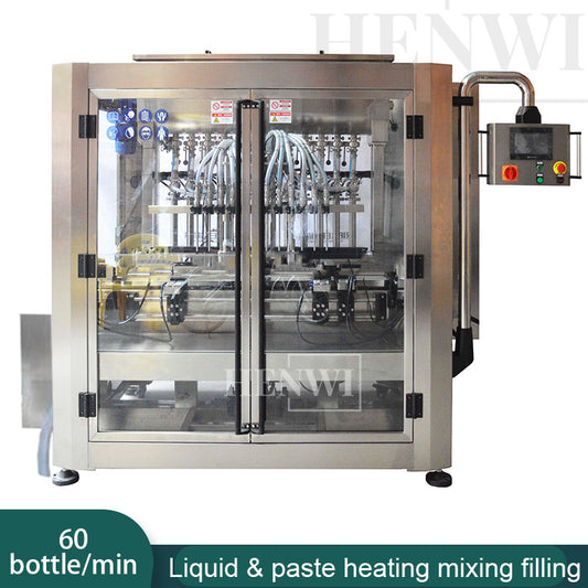 Henwi HWFM-CTF-12 Twelve Nozzles Automatic Constant Temperature Liquid Mixing Heating Bottling Filling Machine 12 Heads Bottle Filler With Mixer Heater