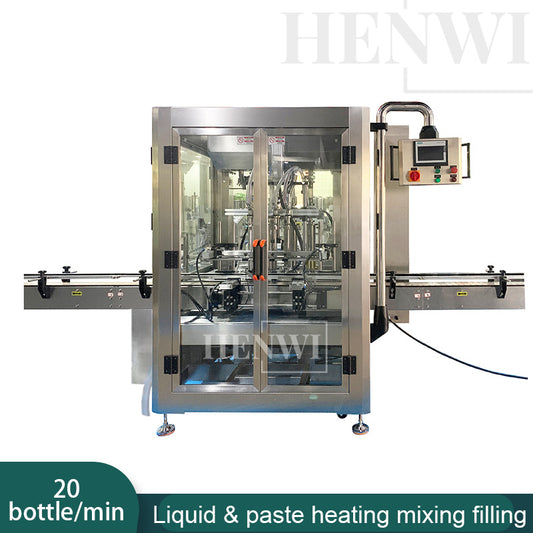 Henwi HWFM-CTF-4 Four Nozzles Automatic Constant Temperature Liquid Mixing Heating Bottling Filling Machine 4 Heads Bottle Filler With Mixer Heater