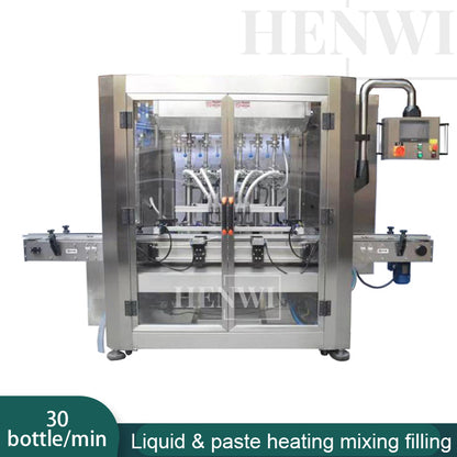 Henwi HWFM-CTF-6 Six Nozzles Automatic Constant Temperature Liquid Mixing Heating Bottling Filling Machine 6 Heads Bottle Filler With Mixer Heater