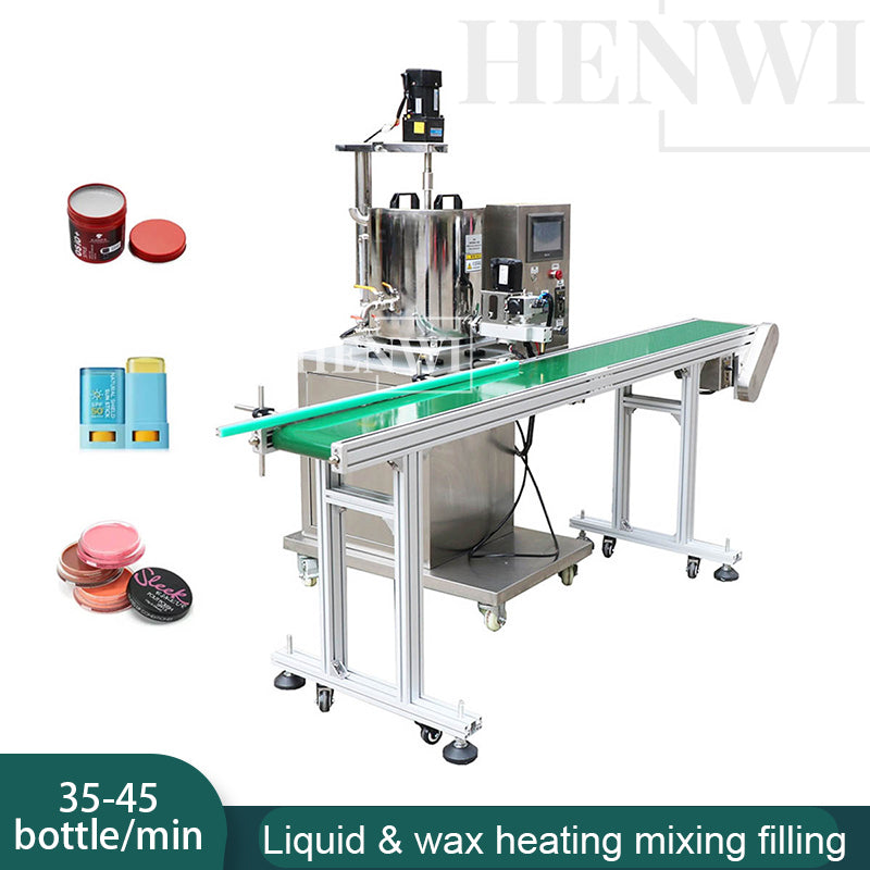 Henwi HWFM-F-CTF 1 Nozzle Full-Auto Constant Temperature Liquid Mixing Heating Bottling Filling Machine One Head Bottle Filler With Mixer Heater With Conveyor Belt