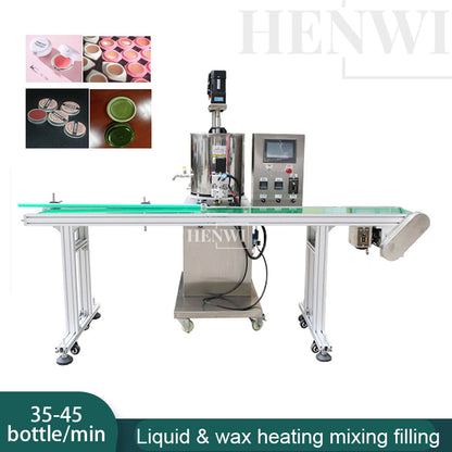 Henwi HWFM-F-CTF 1 Nozzle Full-Auto Constant Temperature Liquid Mixing Heating Bottling Filling Machine One Head Bottle Filler With Mixer Heater With Conveyor Belt