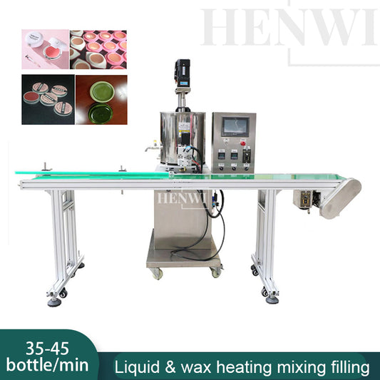 Henwi HWFM-F-CTF 1 Nozzle Full-Auto Constant Temperature Liquid Mixing Heating Bottling Filling Machine One Head Bottle Filler With Mixer Heater With Conveyor Belt