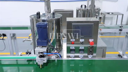 Henwi HWFM-F-CTF 1 Nozzle Full-Auto Constant Temperature Liquid Mixing Heating Bottling Filling Machine One Head Bottle Filler With Mixer Heater With Conveyor Belt