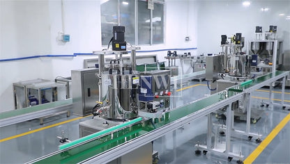 Henwi HWFM-F-CTF 1 Nozzle Full-Auto Constant Temperature Liquid Mixing Heating Bottling Filling Machine One Head Bottle Filler With Mixer Heater With Conveyor Belt