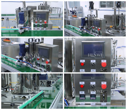 Henwi HWFM-F-CTF 1 Nozzle Full-Auto Constant Temperature Liquid Mixing Heating Bottling Filling Machine One Head Bottle Filler With Mixer Heater With Conveyor Belt