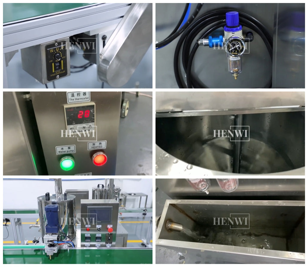 Henwi HWFM-F-CTF 1 Nozzle Full-Auto Constant Temperature Liquid Mixing Heating Bottling Filling Machine One Head Bottle Filler With Mixer Heater With Conveyor Belt